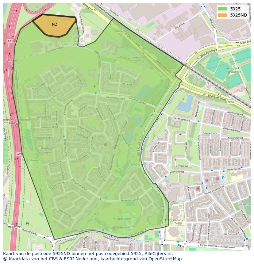 Afbeelding van het postcodegebied 5925 ND op de kaart.