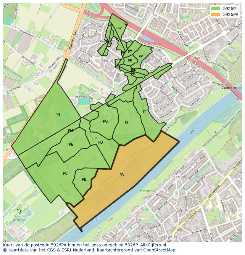 Afbeelding van het postcodegebied 5926 PA op de kaart.