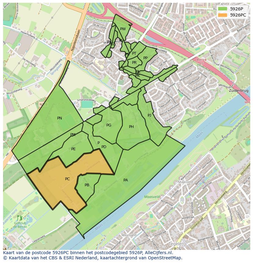 Afbeelding van het postcodegebied 5926 PC op de kaart.