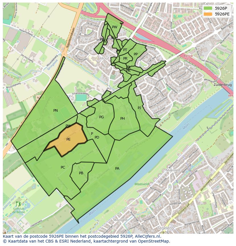 Afbeelding van het postcodegebied 5926 PE op de kaart.