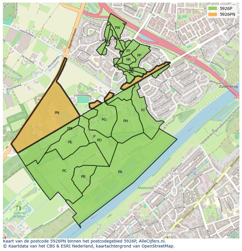 Afbeelding van het postcodegebied 5926 PN op de kaart.