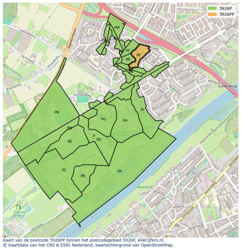 Afbeelding van het postcodegebied 5926 PP op de kaart.