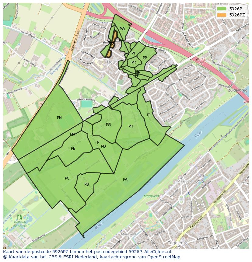 Afbeelding van het postcodegebied 5926 PZ op de kaart.
