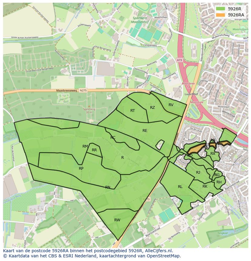 Afbeelding van het postcodegebied 5926 RA op de kaart.