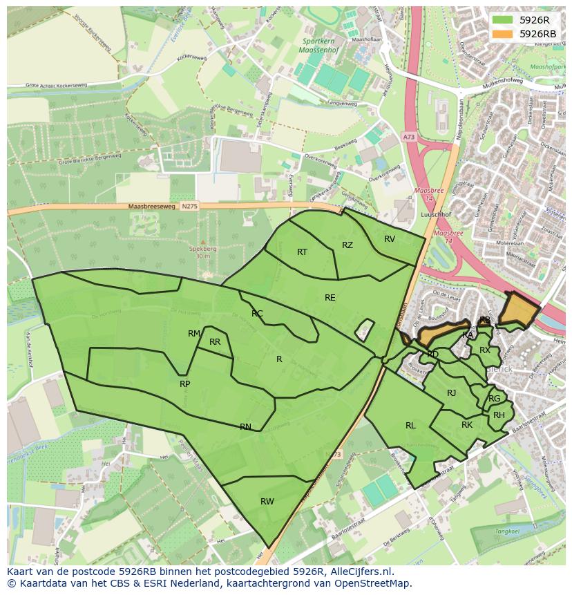 Afbeelding van het postcodegebied 5926 RB op de kaart.