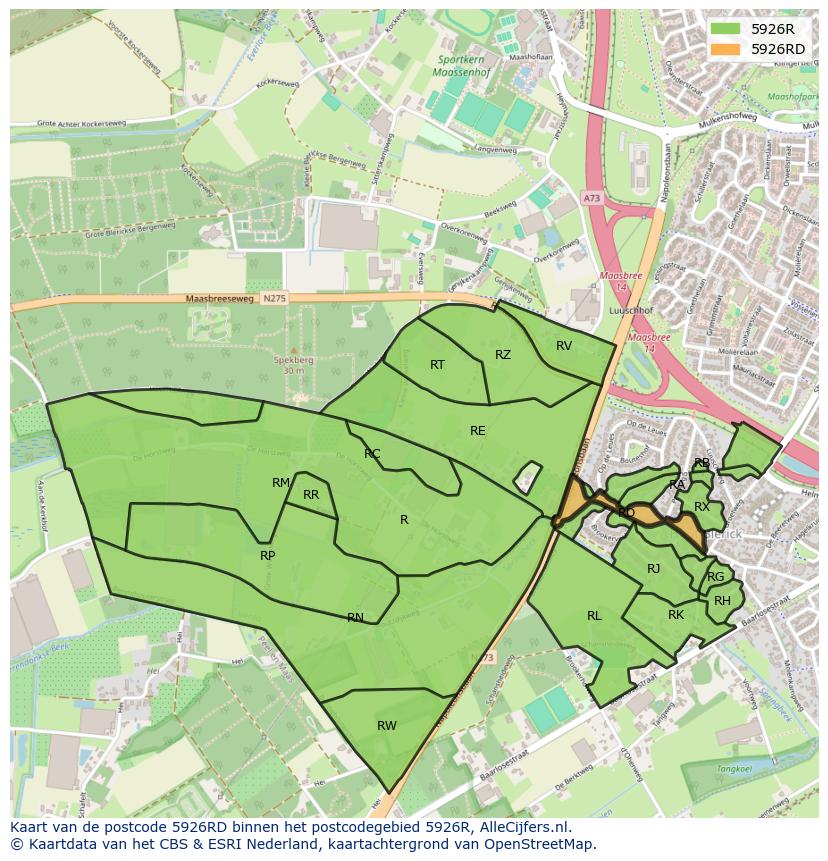 Afbeelding van het postcodegebied 5926 RD op de kaart.