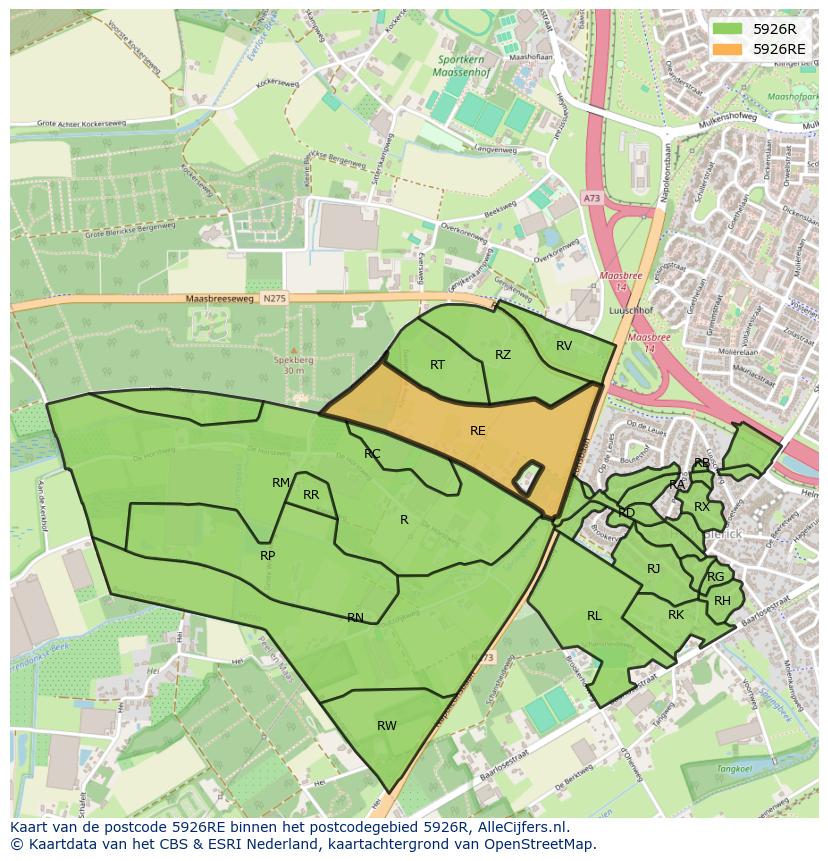 Afbeelding van het postcodegebied 5926 RE op de kaart.