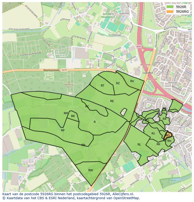 Afbeelding van het postcodegebied 5926 RG op de kaart.
