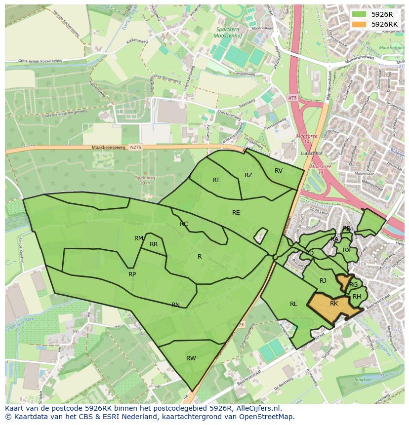 Afbeelding van het postcodegebied 5926 RK op de kaart.