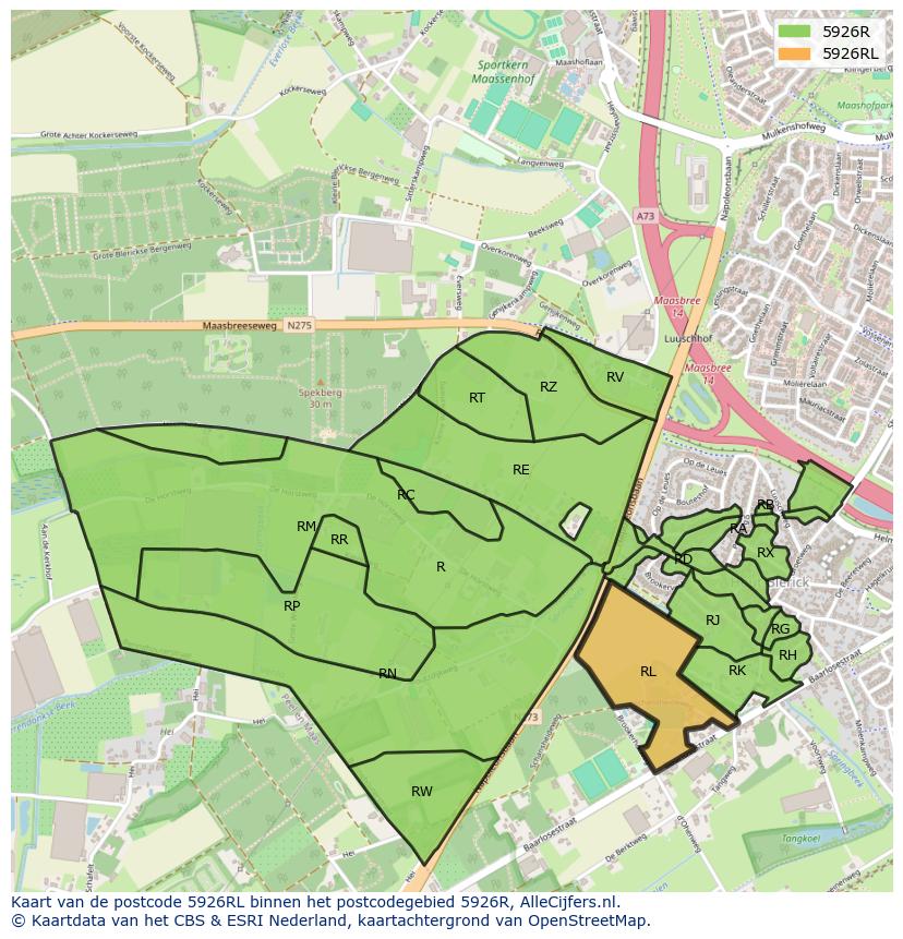 Afbeelding van het postcodegebied 5926 RL op de kaart.