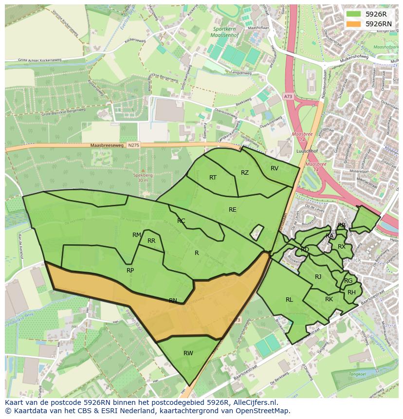 Afbeelding van het postcodegebied 5926 RN op de kaart.
