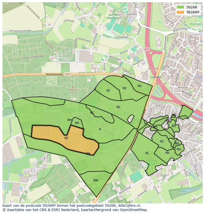 Afbeelding van het postcodegebied 5926 RP op de kaart.