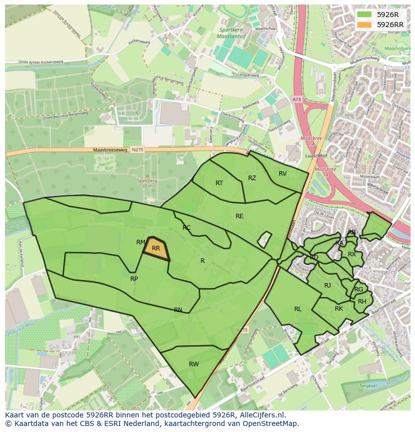 Afbeelding van het postcodegebied 5926 RR op de kaart.