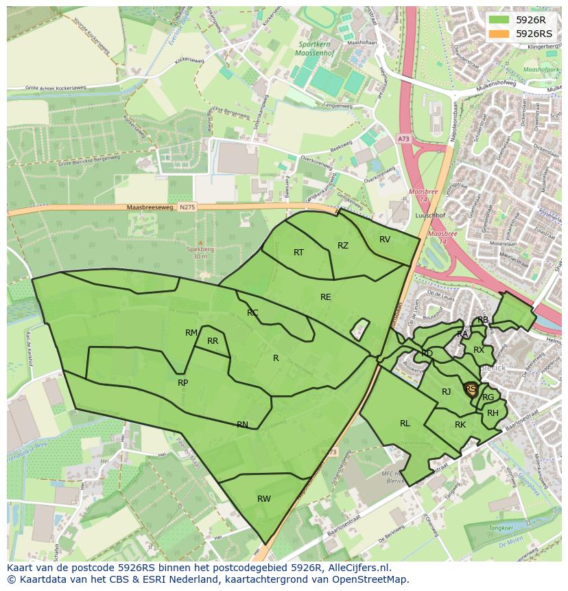 Afbeelding van het postcodegebied 5926 RS op de kaart.