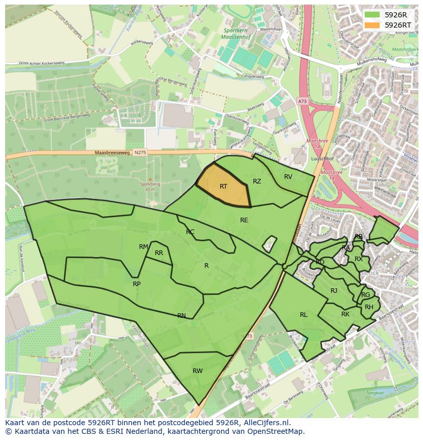 Afbeelding van het postcodegebied 5926 RT op de kaart.