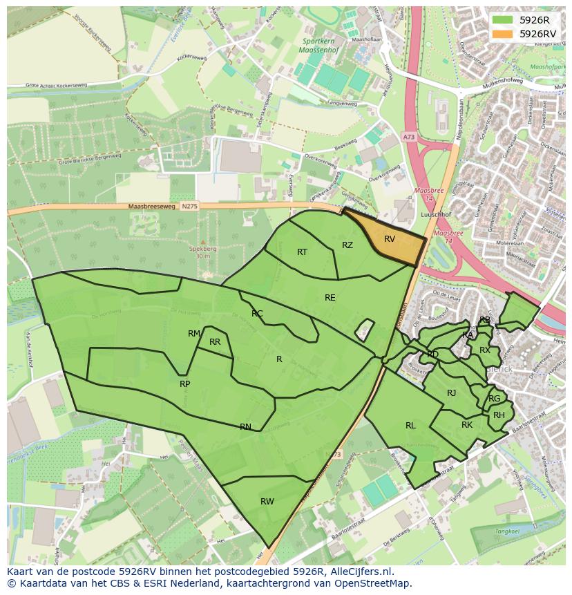 Afbeelding van het postcodegebied 5926 RV op de kaart.