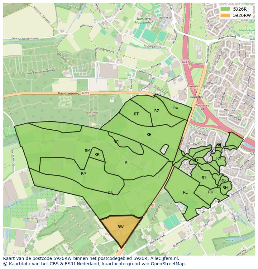 Afbeelding van het postcodegebied 5926 RW op de kaart.