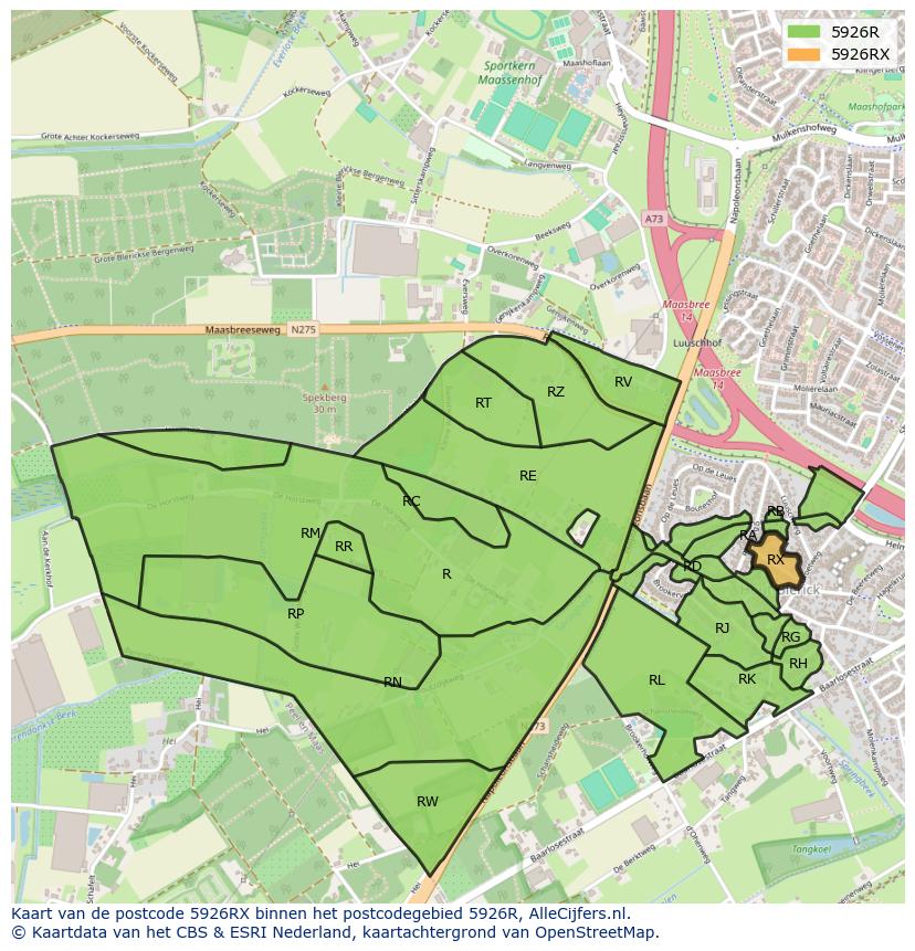 Afbeelding van het postcodegebied 5926 RX op de kaart.