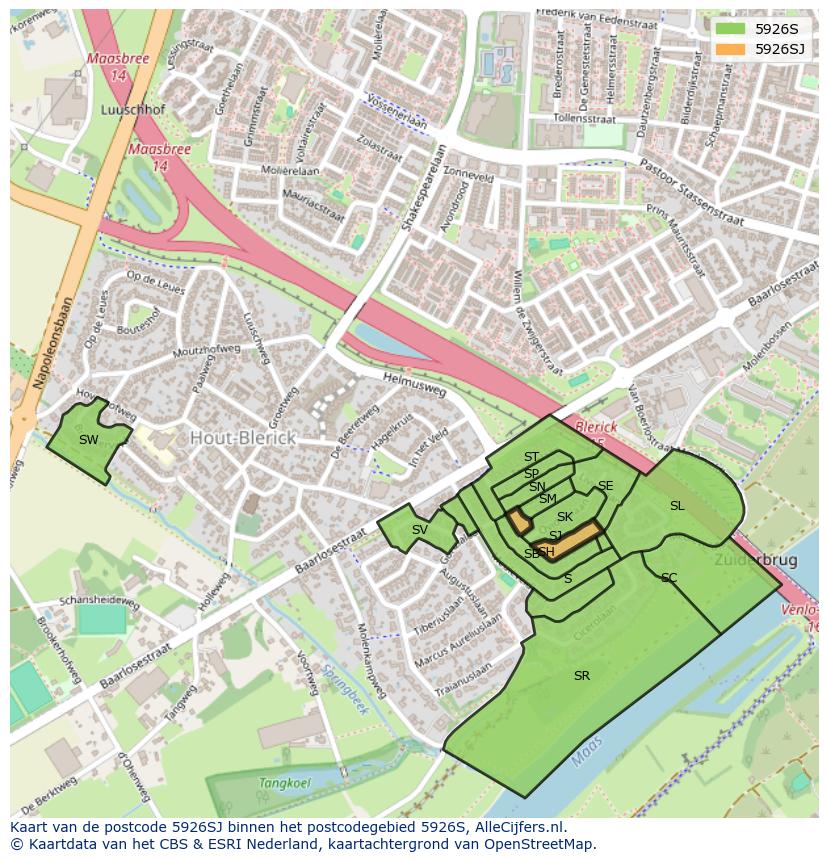Afbeelding van het postcodegebied 5926 SJ op de kaart.