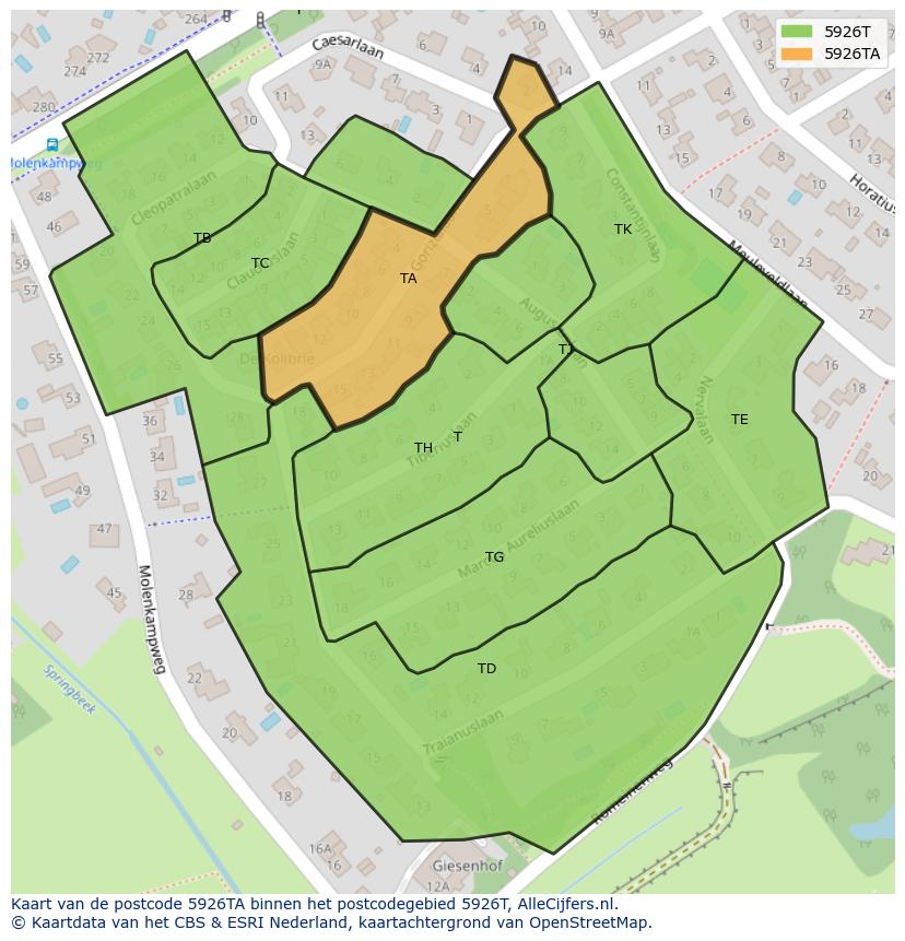 Afbeelding van het postcodegebied 5926 TA op de kaart.