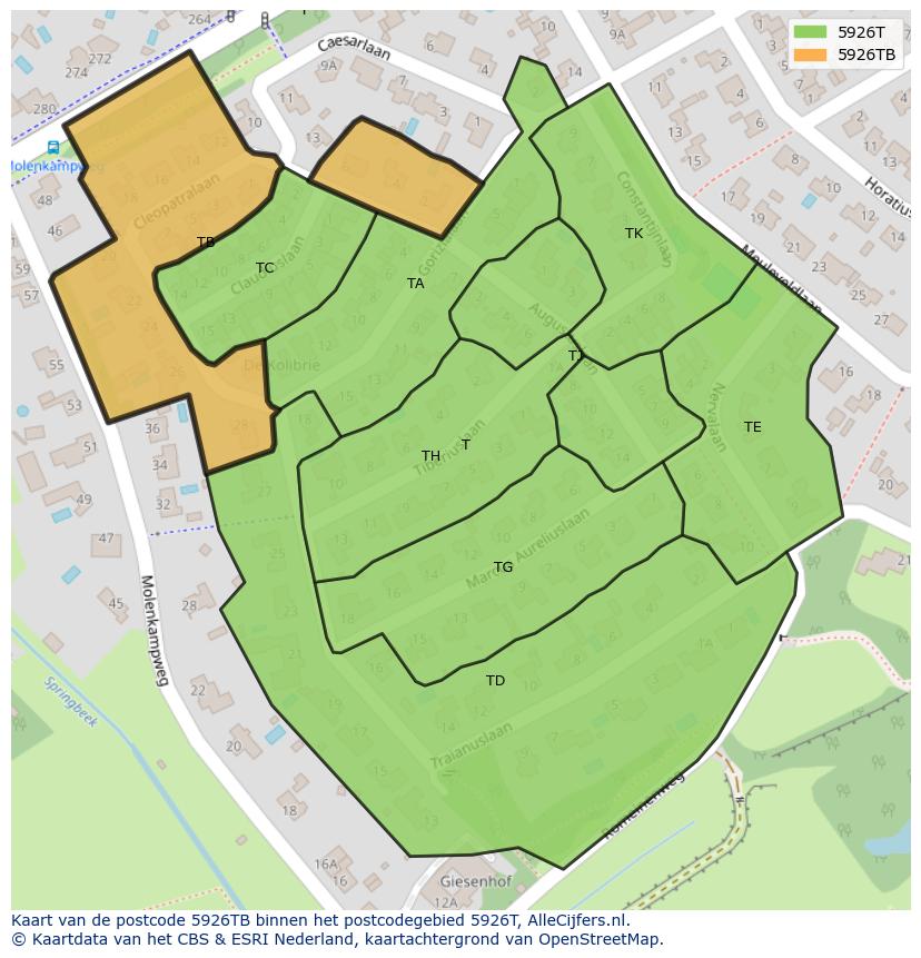 Afbeelding van het postcodegebied 5926 TB op de kaart.