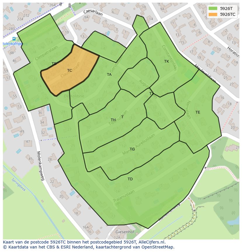 Afbeelding van het postcodegebied 5926 TC op de kaart.