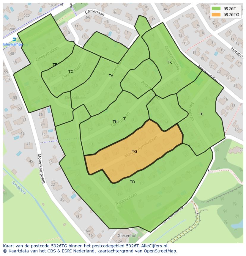 Afbeelding van het postcodegebied 5926 TG op de kaart.