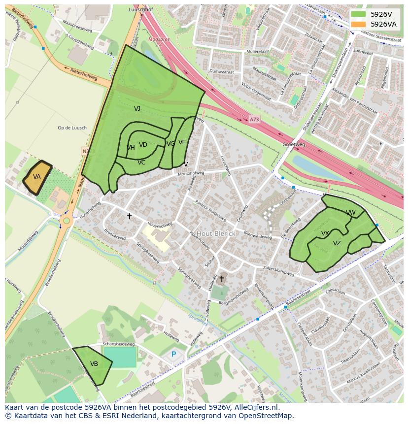 Afbeelding van het postcodegebied 5926 VA op de kaart.