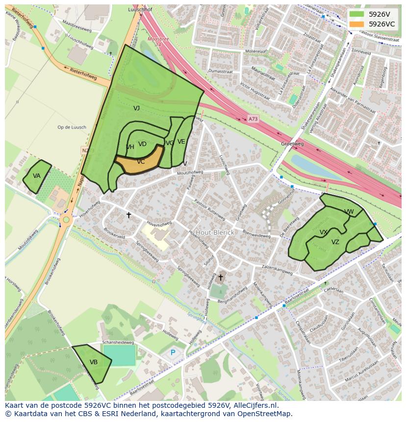 Afbeelding van het postcodegebied 5926 VC op de kaart.