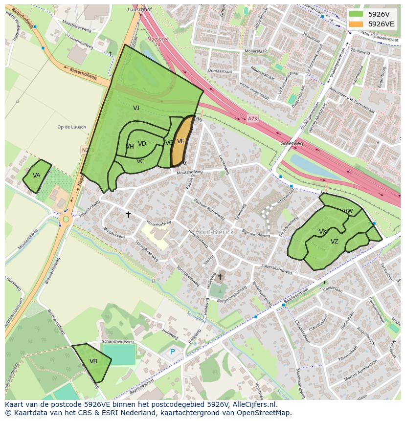 Afbeelding van het postcodegebied 5926 VE op de kaart.
