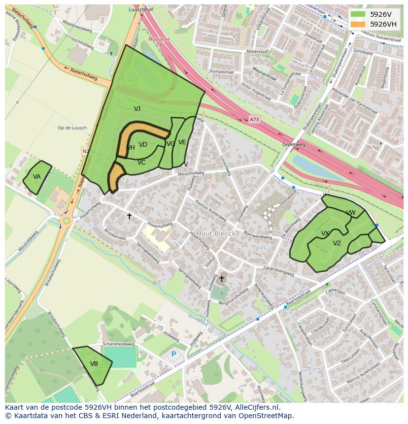 Afbeelding van het postcodegebied 5926 VH op de kaart.
