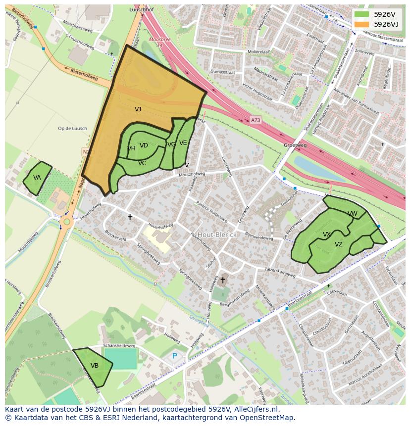 Afbeelding van het postcodegebied 5926 VJ op de kaart.