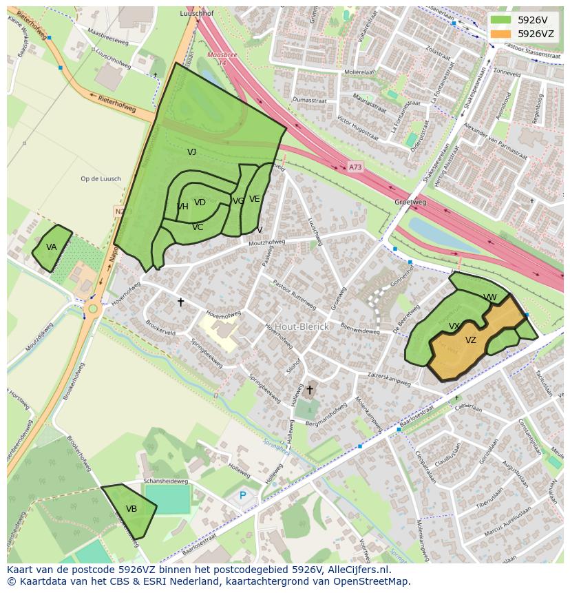 Afbeelding van het postcodegebied 5926 VZ op de kaart.
