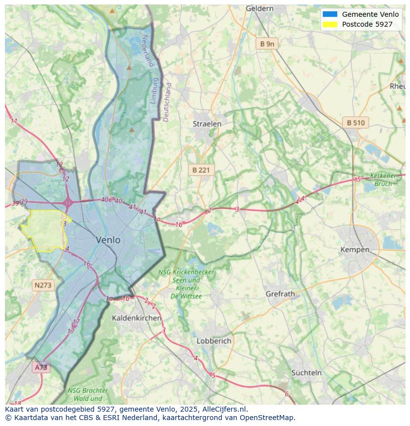 Afbeelding van het postcodegebied 5927 op de kaart.