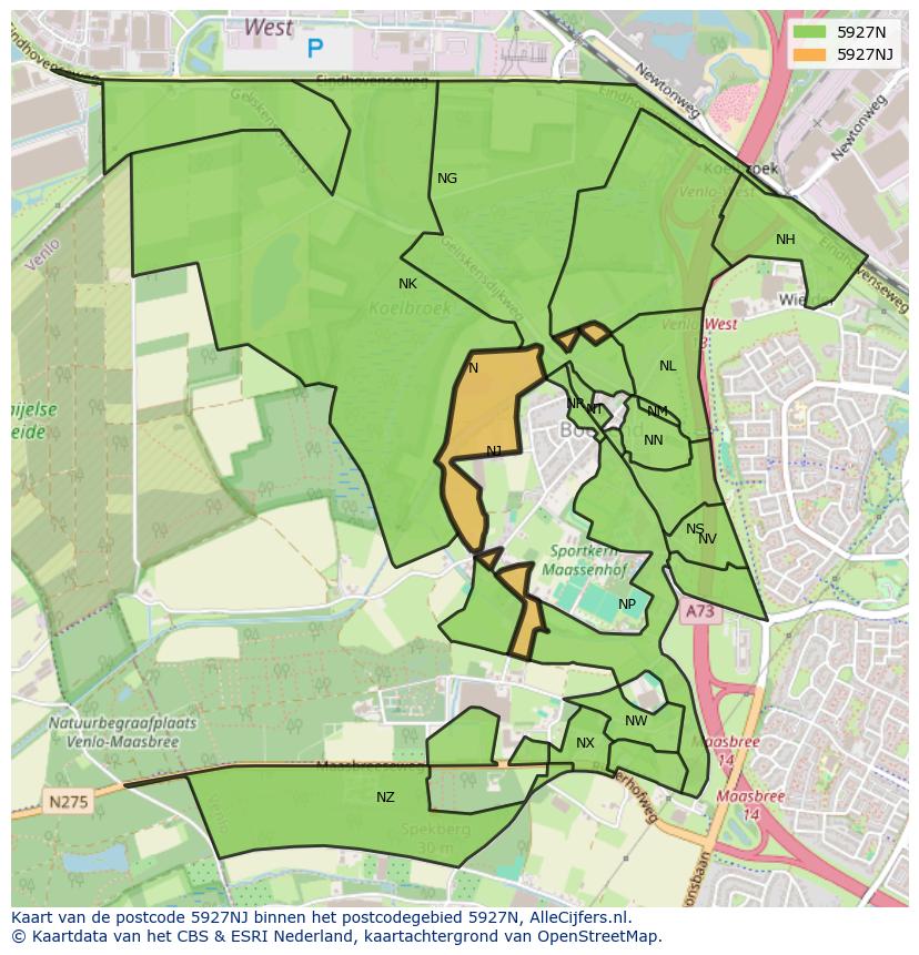 Afbeelding van het postcodegebied 5927 NJ op de kaart.
