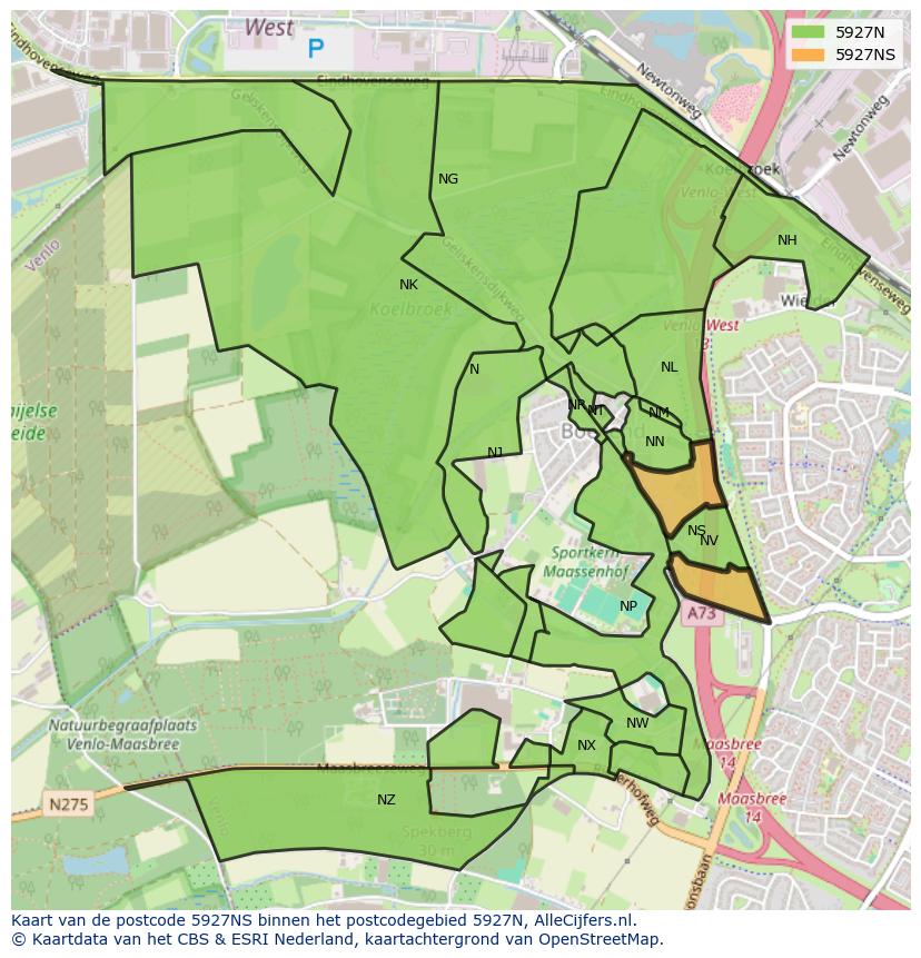 Afbeelding van het postcodegebied 5927 NS op de kaart.