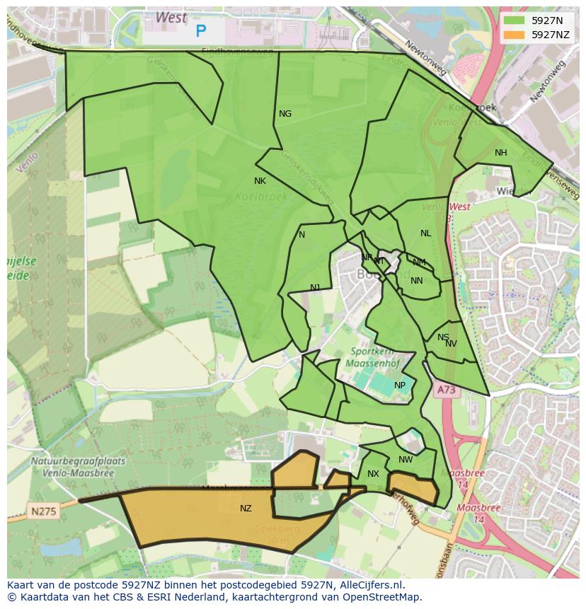 Afbeelding van het postcodegebied 5927 NZ op de kaart.