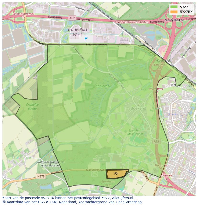 Afbeelding van het postcodegebied 5927 RX op de kaart.