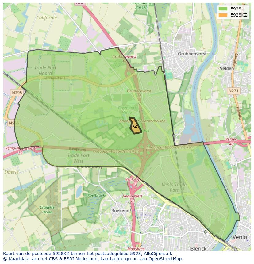 Afbeelding van het postcodegebied 5928 KZ op de kaart.