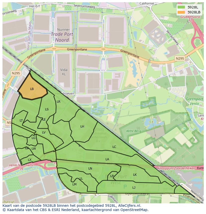 Afbeelding van het postcodegebied 5928 LB op de kaart.