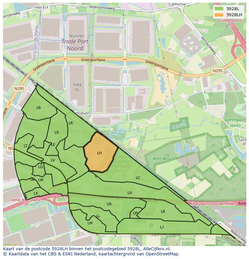Afbeelding van het postcodegebied 5928 LH op de kaart.