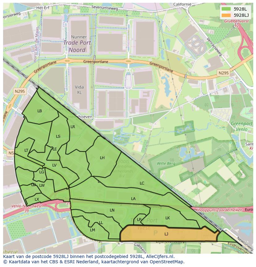 Afbeelding van het postcodegebied 5928 LJ op de kaart.