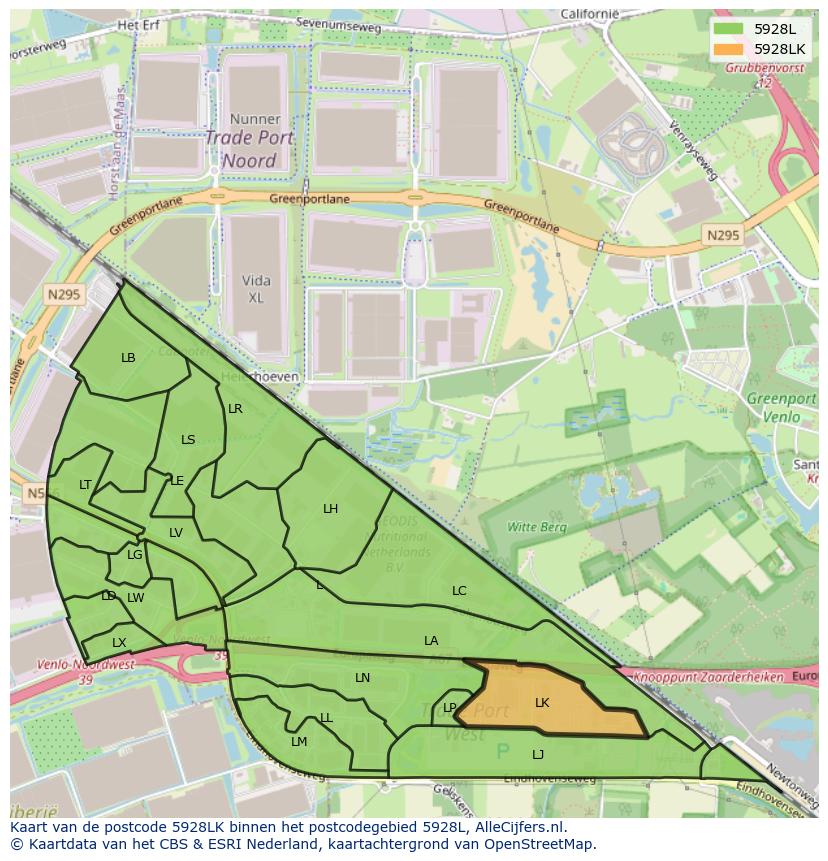 Afbeelding van het postcodegebied 5928 LK op de kaart.