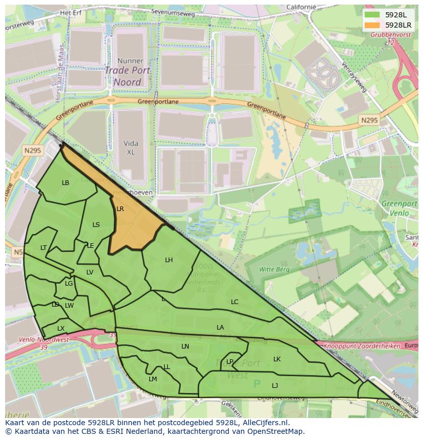 Afbeelding van het postcodegebied 5928 LR op de kaart.