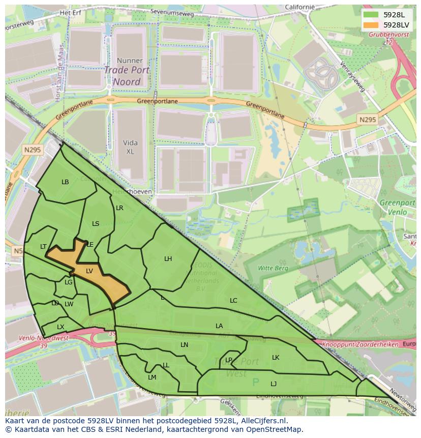 Afbeelding van het postcodegebied 5928 LV op de kaart.