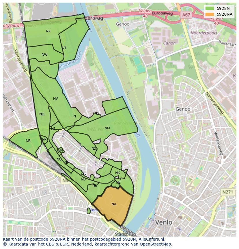 Afbeelding van het postcodegebied 5928 NA op de kaart.