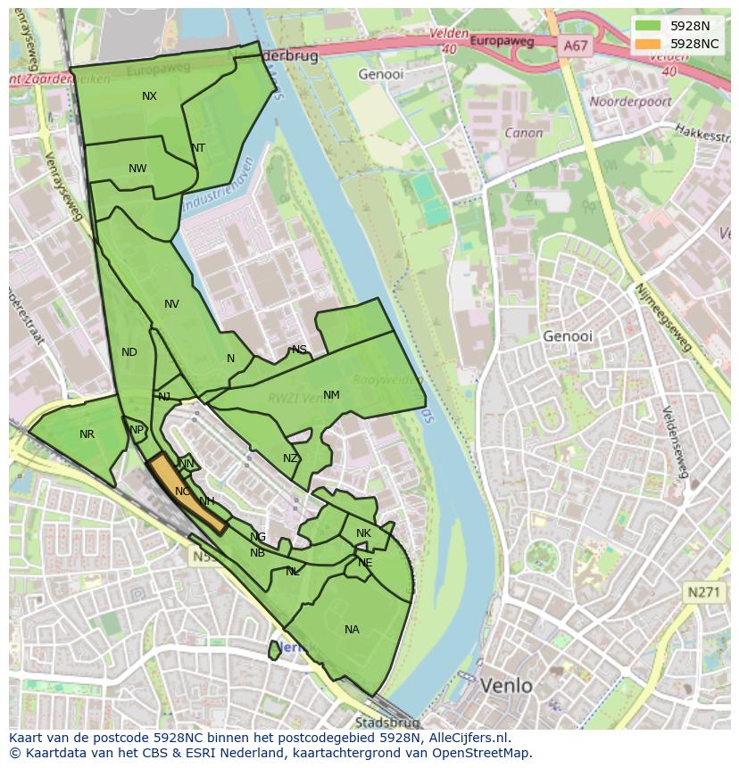 Afbeelding van het postcodegebied 5928 NC op de kaart.