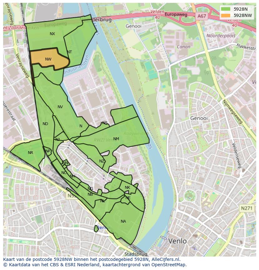 Afbeelding van het postcodegebied 5928 NW op de kaart.