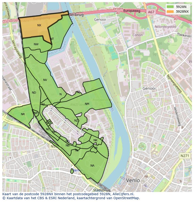Afbeelding van het postcodegebied 5928 NX op de kaart.