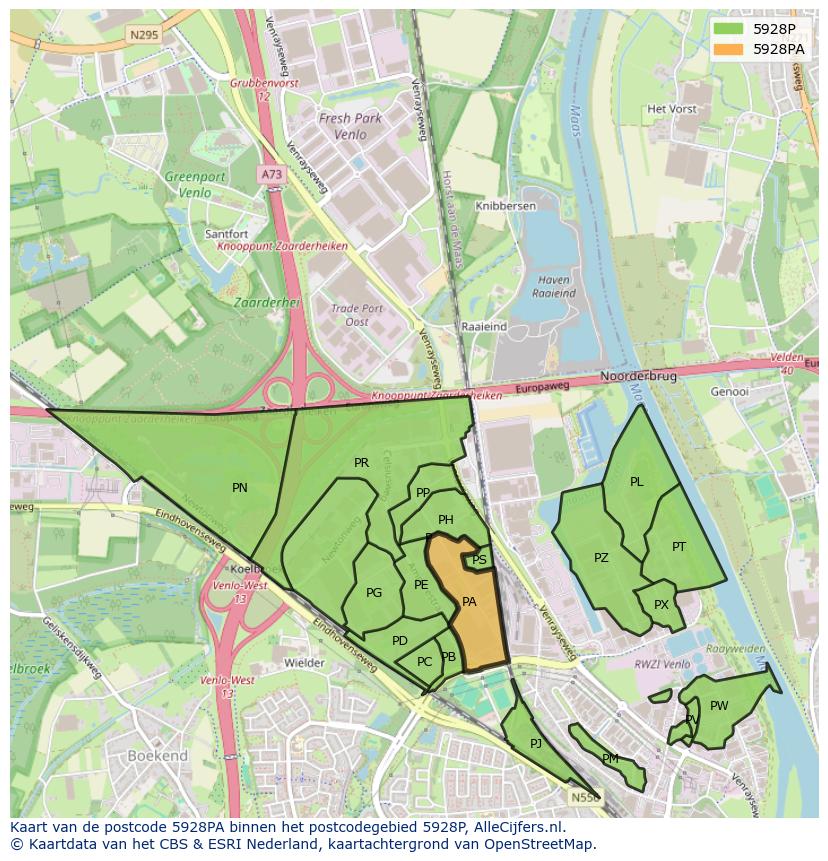 Afbeelding van het postcodegebied 5928 PA op de kaart.